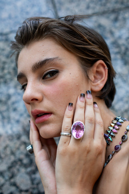 Mini Oval Colossus Ring in Pink Azalea (Silver)