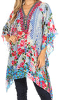 Stylish Rhinestone Lace-Up V-Neck Women's Caftan Poncho Cover-Up by Sakkas Aymee